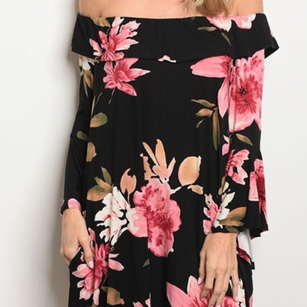 REDUCED💰 Black Floral Off-The-Shoulder Dress - Picture 3 of 5